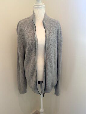 Massimo Dutti Mens Full-Zip Textured Knit Cardigan Sweater – Gray – Size XL